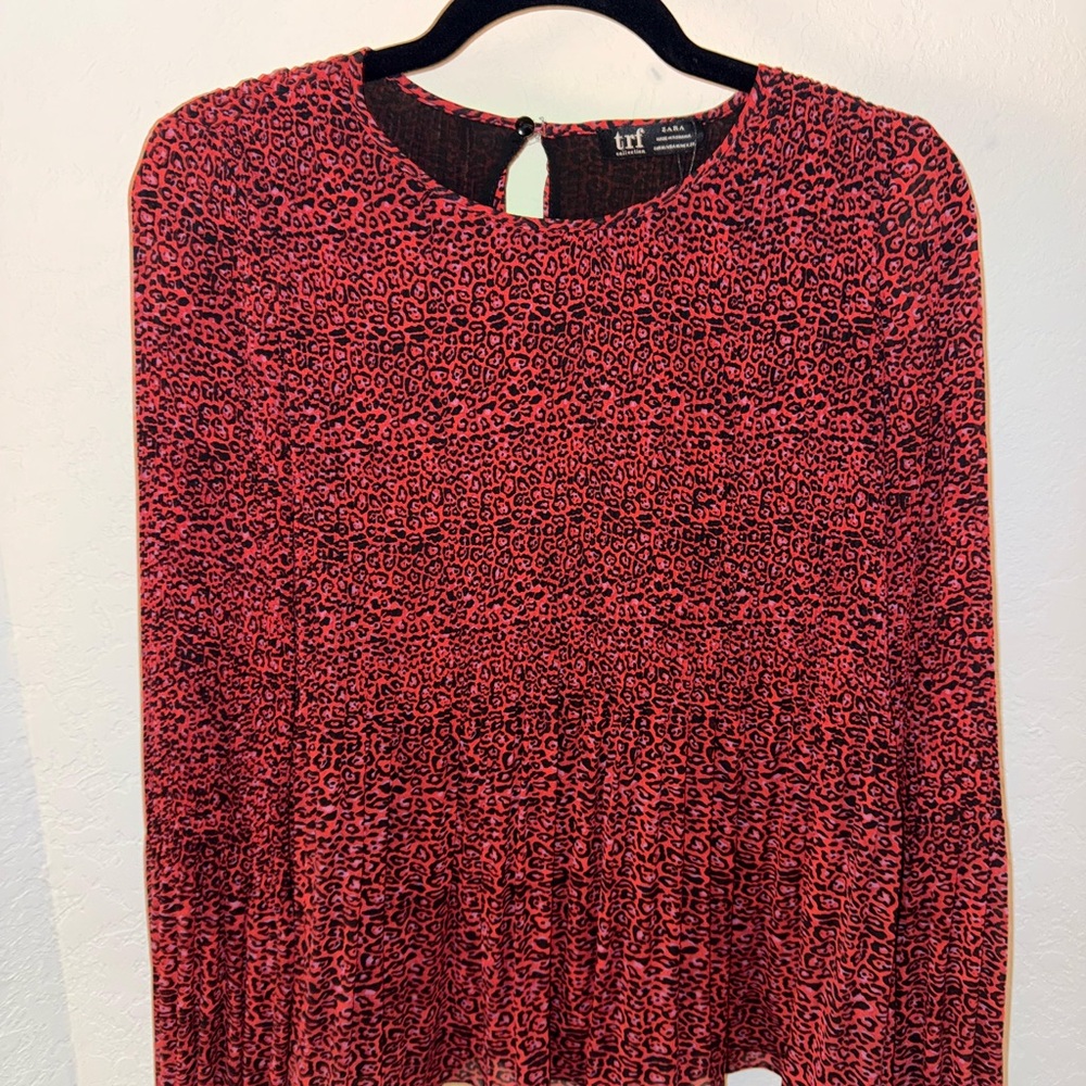 TRF Zara Peplum Long Sleeve Round Neck Burgundy Blouse